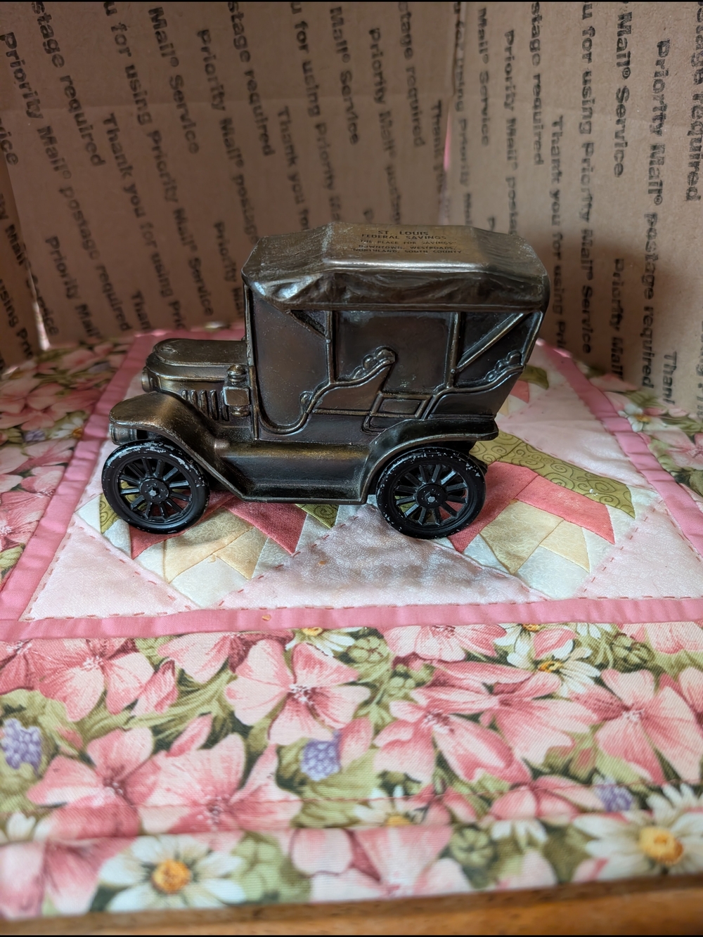 Antique-Style Cast Metal Toy Car Bank - Bronze Finish